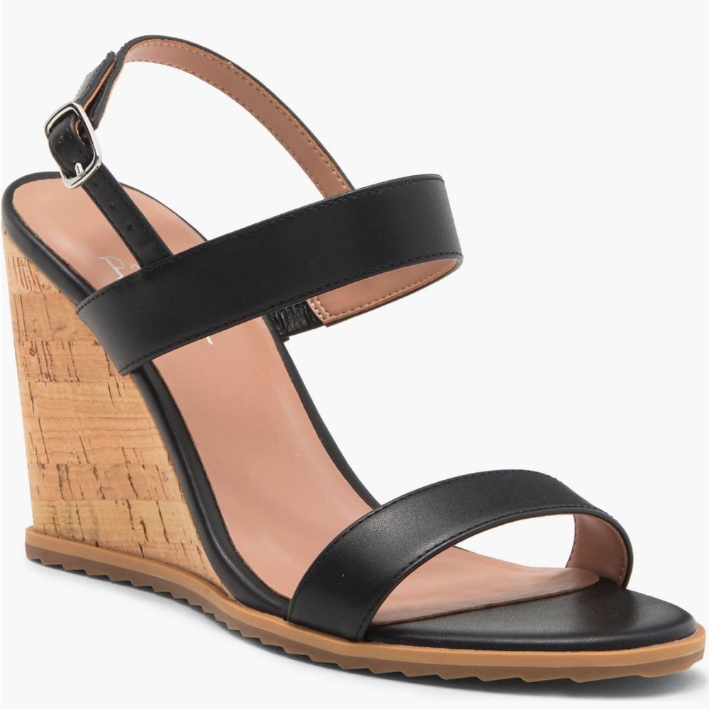 Linea Pelle Black and Tan Wedge Sandals